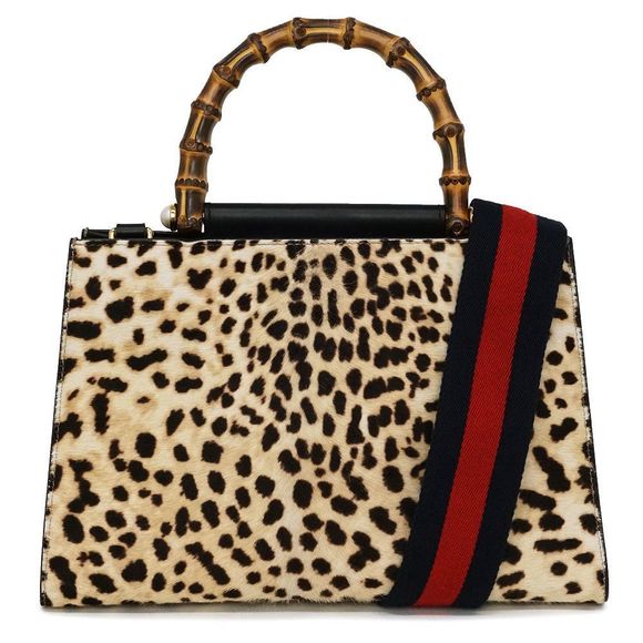 Gucci Nimfair Bamboo Harako Leather Leopard Shoulder Bag - Picture 1 of 7